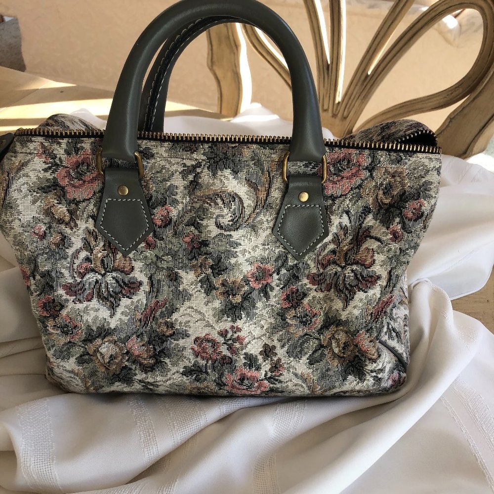 French Luggage Company Grey Rose Tapestry Bag